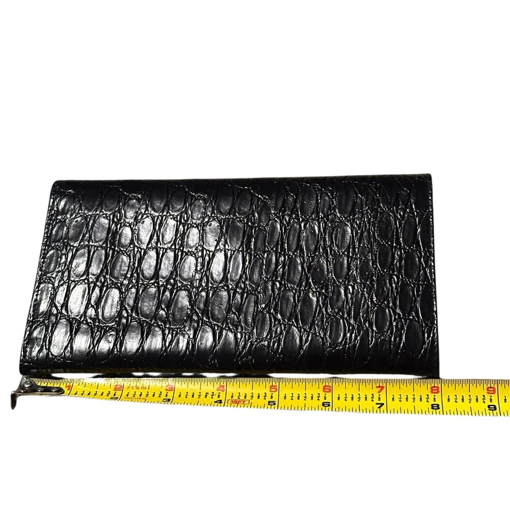 Black Croc-Embossed Black Leather Long Wallet NWOT - Picture 3 of 8